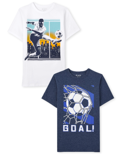 Franela M/C blanca y azul futbol 10/12T