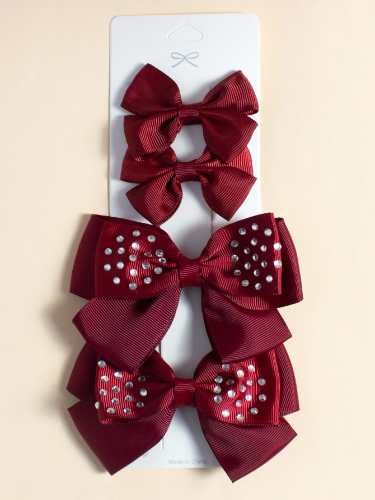 Paq de Lazos Vinotinto con brillantes 2 Pares