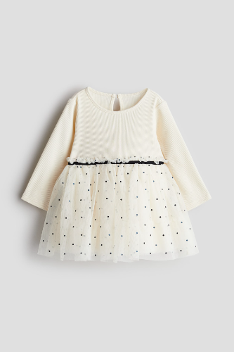 Vestido falda tutu blanco con lunares negros 4T