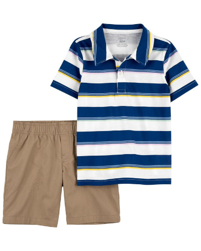 Conjunto Polo Rayas Azules/Bermuda Khaki 6M Carter'S