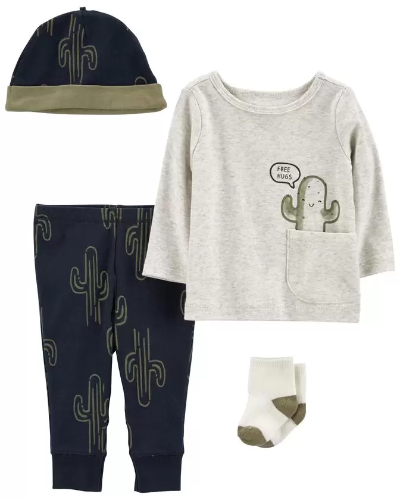 Set Pijama 4-1 Cactus Gris/Azul RN Carter'S