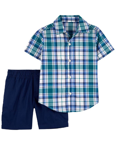 Conjunto Camisa Cuadros Azul/Bermuda Pantalon 4T Carter'S