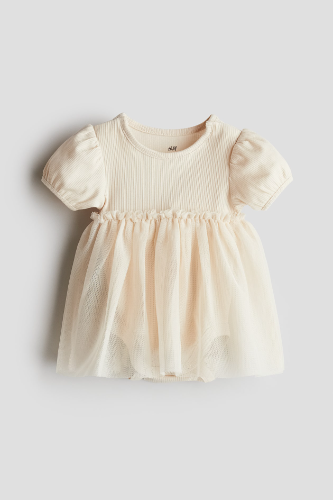 Vestido body con tul cremita de bebe 6-9M