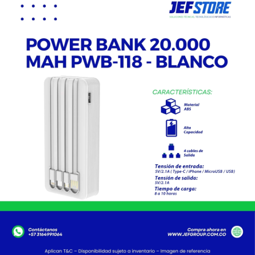 POWER BANK 20.000 MAH BLANCO PWB-118-W