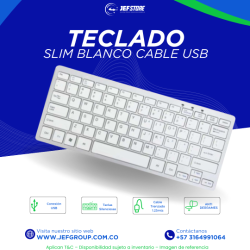 TECLADO SLIM BLANCO CABLE USB K1000