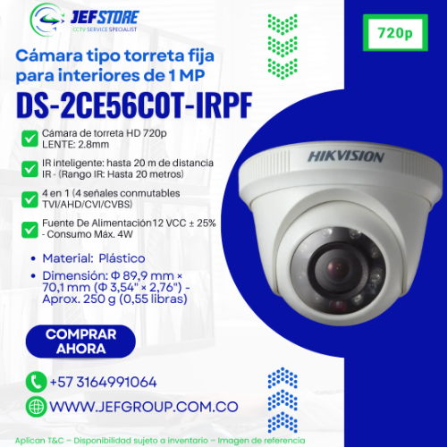 CAMARA TURBO 720P DS-2CE56C0T-IRPF(2.8mm)
