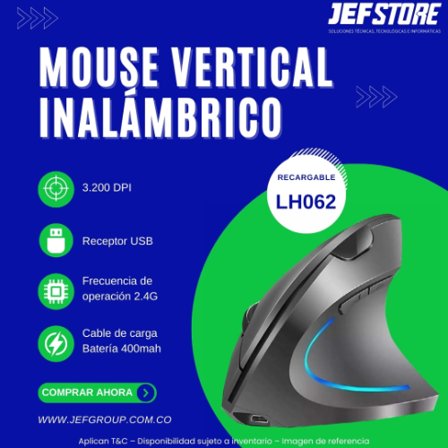 MOUSE VERTICAL INALAM. RECARGABLE LED