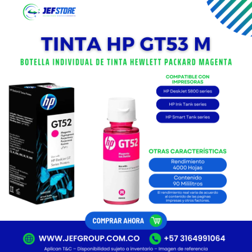 BOTELLA DE TINTA HP GT52 MAGENTA 90 ML