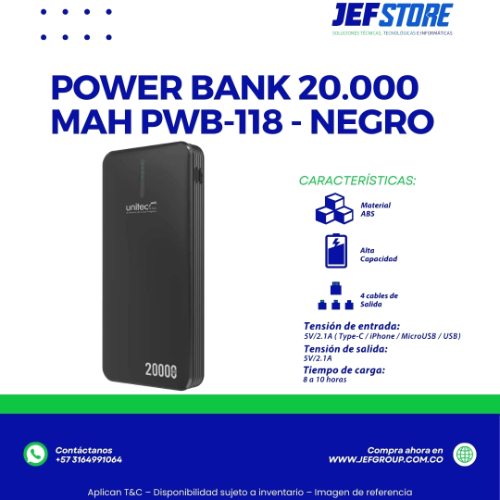 POWER BANK 20.000 MAH NEGROPWB-118-B