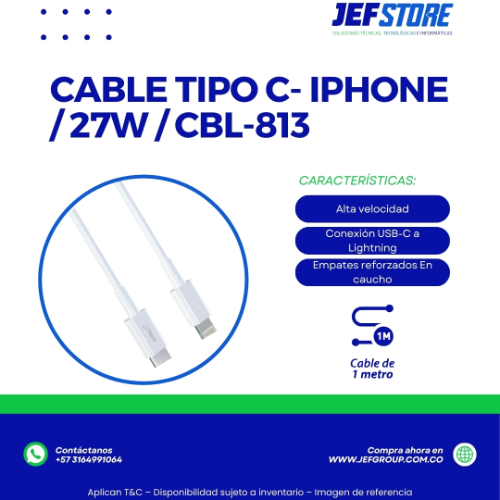CABLE TIPOC- IPHONE / 27W / CBL-813