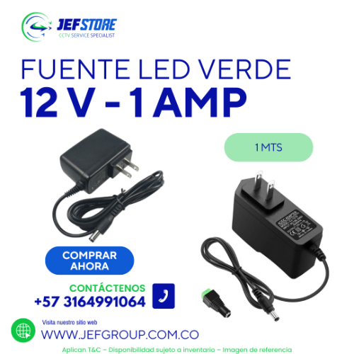 FUENTE 12 V 1 AMP LED VERDE