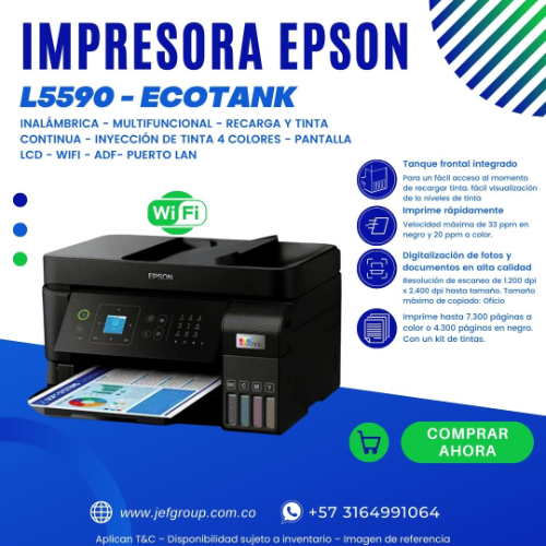 IMPRESORA EPSON L5590 - MULTIFUNCIONAL - TINTA CONTINUA - WIFI - ADF - PUERTO LAN