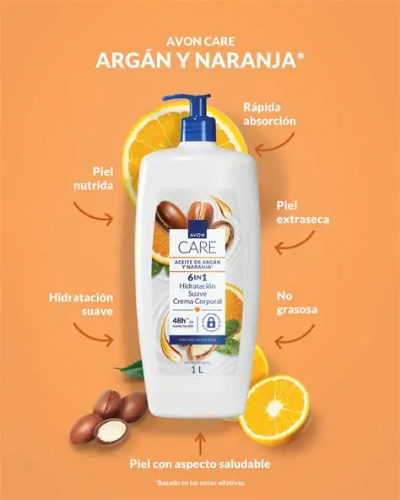 crema hidratante de naranja y argan en litro avon care