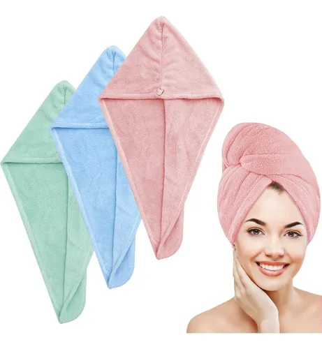 toalla microfibra para el cabello  de colo azul suave