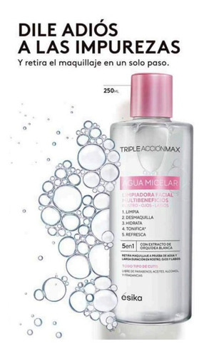 agua micelar  limpiadora de esika de 250ml