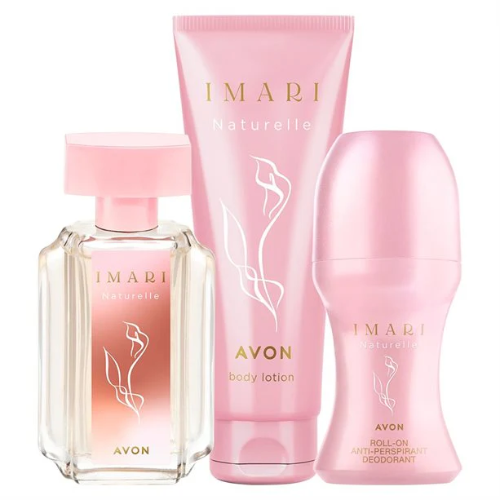 set por tres de imari naturelle perfume , crema , y desodorante en roll on de 50ml AVON