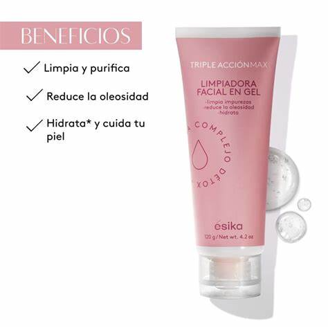limpiador facial en gel  triple accion max de esika de 120 gr rosado
