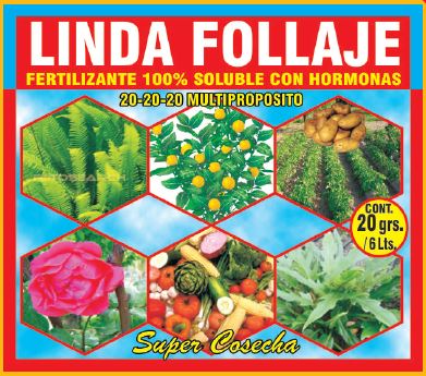 LINDA FOLLAJE FERTILIZANTE 100%  SOLUBLE CON HORMONAS 20GR