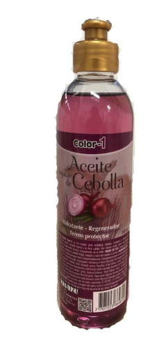 El aceite de cebolla color-1 se ha creado para revitalizar, hidratar, restaurar y retrasar el envejecimiento del cabello, dándole fuerza a la fibra