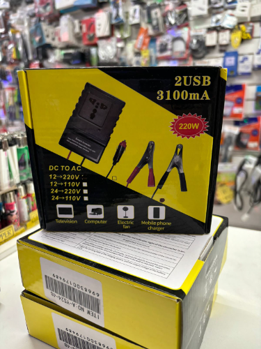Convertidor de 12v a 220v con pinza de bateria