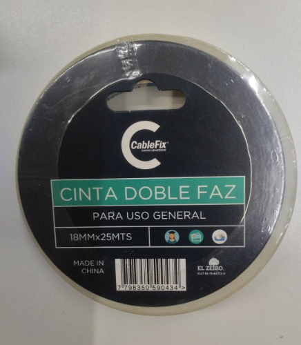 Cinta doble faz 18mm x 25mt Cable fix