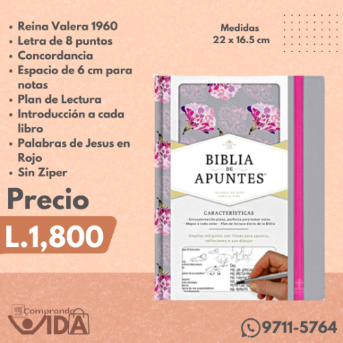 BIBLIA DE APUNTES GRIS FLORES ROSA