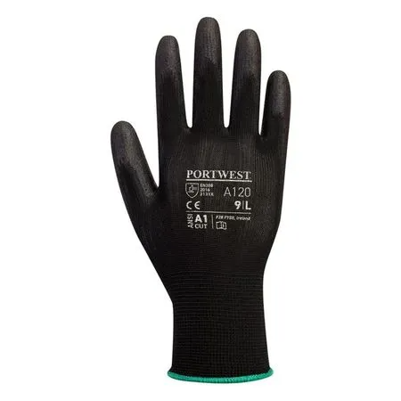 GUANTES POLYESTER NEGRO PALMA PU A120 TALLA M