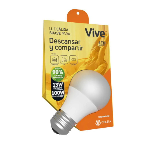 BOMBILLO 13W LUZ CALIDA 3500K VIVE