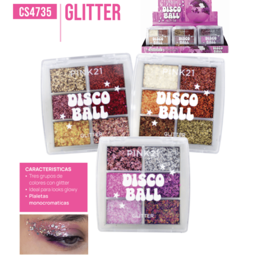 PALETA DE SOMBRAS DE GLITTER DISCO BALL PINK 21