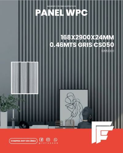 PANEL WPC 168X2900X24MM 0.464MTS GRIS CS050