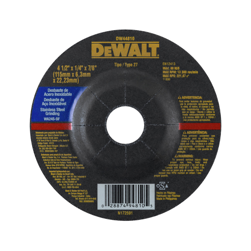 DISCO DE DESBASTE DE ACERO 4.1/2X1/4X7/8" DW44810