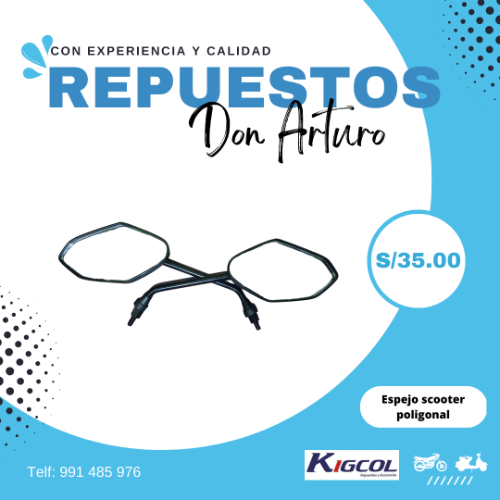 ESPEJO SCOOTER POLIGONAL NEGRO HILO NORMAL - KIGCOL