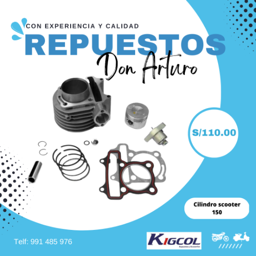 CILINDRO 150CC SCOOTER C/PISTON+ANILLOS+EMPAQUE - KIGCOL