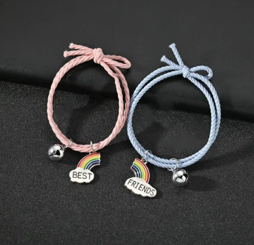 2 piezas de pulseras de la amistad del arco iris, "MEJORES AMIGOS" S
