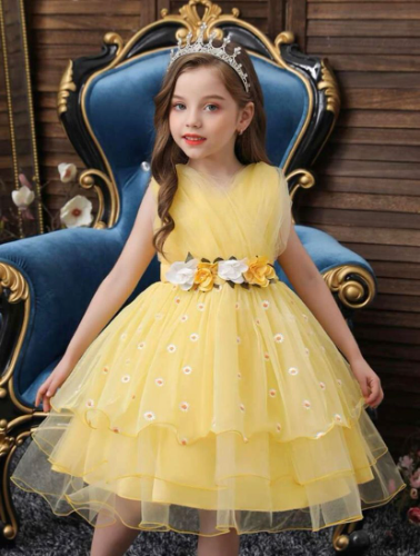 VESTIDO AMARILLO ELEGANTE FLORES