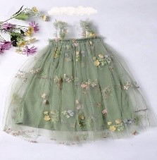 VESTIDO BATA TULL VERDE FLORES AMARILLASCINTILLO BLANCO