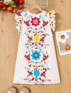 Vestido bata satín blanco estampado flores