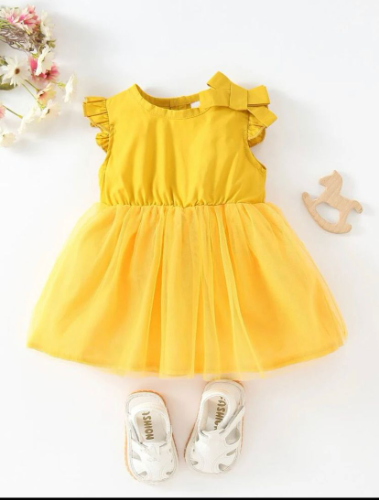VESTIDO MOSTAZA TULL LAZO