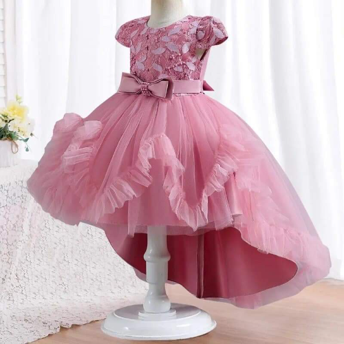 VESTIDO PALO ROSA COLA LARGA