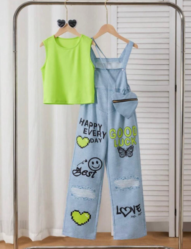 OVEROL IMIT JEAN LOVE 8/BLUSA VERDE