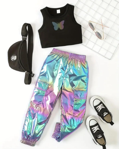 CONJUNTO PARA NIÑA SET PANTALON METALIC