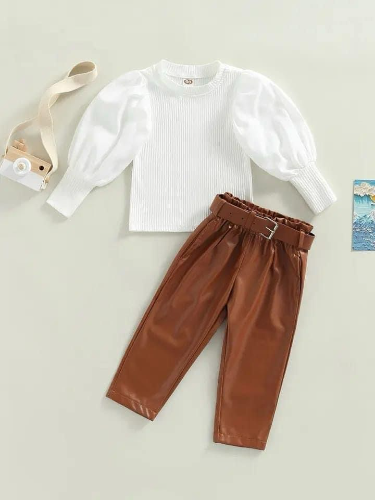 PANTALON CAFE CUERO/BUSO BLANCO