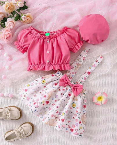 CJ FALDA JARDINERA CONEJO/ BLUSA Y BOINA