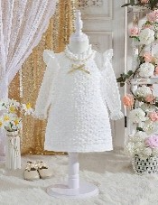 VESTIDO ELEGANTE  ML BLANCAS DE MALLA LAZO DORADO CUELLO R
