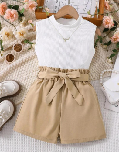 CJ SHORT CAFÉ BLUSA BLANCA  LICRADA