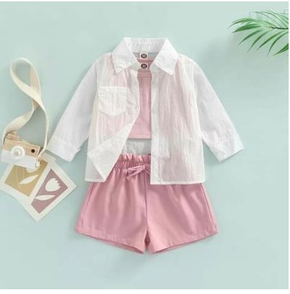 CJ 3 PIEZAS SHORT ROSA / CAMISA BLANCA