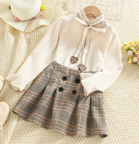 CJ FALDA CUADRO BOTONES NEGROS - BLUSA BEIS