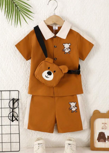 CJ SHORT CAMISA Y BOLSO OSO CAFE