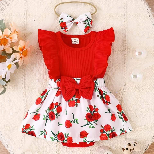 BODY VESTIDO ROJO FALDA FLORES