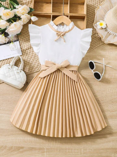 VESTIDO ELEGANTE DOS TONOS  BEIGE/CAFE